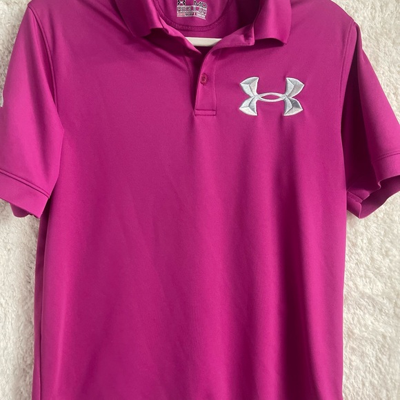 Under Armour pink button polo. Cool wear material. Size  medium. - Picture 2 of 8